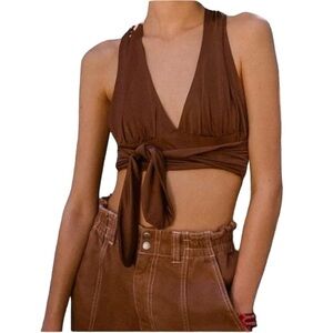 Urban Outfitters Phoenix Front Back Tie Crop Top. Brown Size S #951